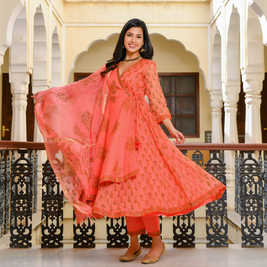 Buy Pink Embroidered Angrakha Kurta Set For Women & Angrakha Kurta Set for  Girl - Bhama Online at Best Price | Distacart